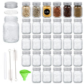 Mcupper front pack view showing 30 clear mason spice jars for neat storage