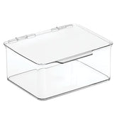 mDesign clear front view showing stackable storage and quick content visibility