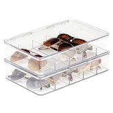 mDesign front view of clear eyeglass organizer showing neat storage benefit