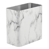 mDesign front view of marble-coloured rectangular bin showing sleek silhouette and space-saving benefit