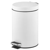 mDesign pedal bin front view showing sleek white profile and sealed lid, modern decor benefit