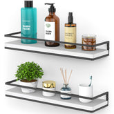 Meangood floating shelves front view showing clean storage and crisp white finish