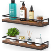 Meangood front view rustic shelves showing neat storage benefit