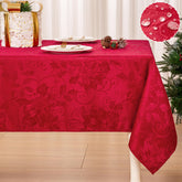 Mebakuk front view of red tablecloth showing full pattern and fit