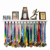 MedalAwardsRack front view showcasing full 36-inch white shelf and pegs for organized display