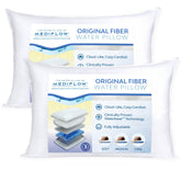 Mediflow pillow front packaging showing two-pack and features, highlights easy setup and value