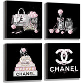 Meetdeceny front view of four-panel fashion canvas set shows stylish wall focal point