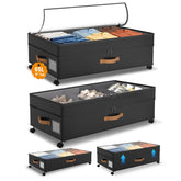Megapuxin front view showing full underbed storage bin and lid for clear organization