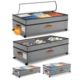 Megapuxin front view of under bed storage showing compact footprint and tidy organization benefit