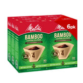 Melitta front packaging showing 6-pack bamboo cone filters and eco messaging