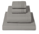 Mellanni taupe sheet set front packaging showing set and sizes, clear contents
