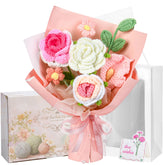 MengxFly front view of bouquet in pink box showing ready-to-gift presentation and charm