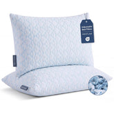 Meoflaw front view of queen pillow set shows packaging and benefits