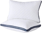 Meoflaw front packaging queen pillows showing neat pair and compact box, easy unpacking benefit