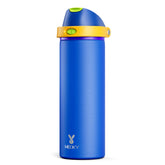 Meoky sapphire bottle front view showing logo and sleek finish for durable hydration