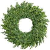 MEUIS front view of 22 inch cedar wreath showing full natural look and curb appeal