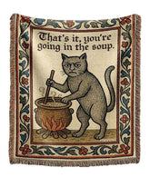 mevious front view of tapestry showing full medieval cat illustration and colors