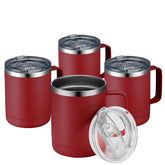 MEWAY front view of four red 12oz mugs showing durable design