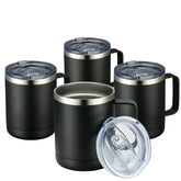 MEWAY front view of 12oz mug showing sleek black finish and handle for portability