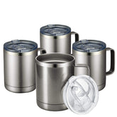 MEWAY front view of four cold grey mugs showing compact travel-ready design benefit