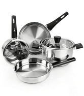 Meythway front view of full cookware set showing pieces and finish for versatile cooking