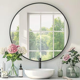 Mfring round mirror front view showing modern matte black frame and clear reflection