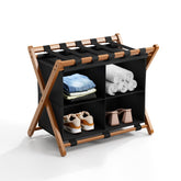 MHACVVO front view of bamboo luggage rack shows sturdy design and clear benefits