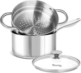 MICHELANGELO front view saucepan with lid showcasing compact versatility