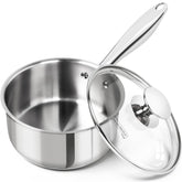 MICHELANGELO front view with lid showing compact 1.5 qt pot and convenience