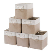 MidmmVick front view of six white and beige storage bins showing neat organization benefit