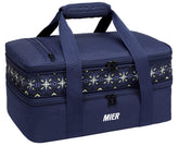 MIER front view of dark blue carrier showing shape and color for stylish transport