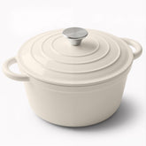 Miereirl dutch oven front view shows beige finish and sturdy handles for serving
