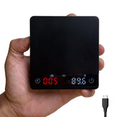 MiiCoffee Nano Pro front view showing sleek aluminum body and LED display for precise weighing
