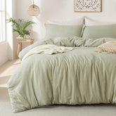 MILDLY front view of duvet cover set showing Mist Sage color and tidy finish