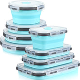 Mimorou front packaging showing blue collapsible container set and included lids, space-saving benefit