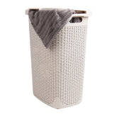 Mind Reader slim hamper front view shows tall ivory profile and concealed laundry benefit