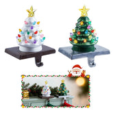 Minetom front view of green and white tree holders showing festive look and sturdy base