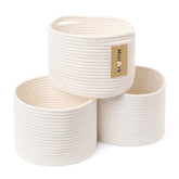 MiniArk front view of three off white woven baskets showing neat styling and storage benefit