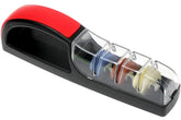 Minosharp front view black red showing three-stage slots and compact body for easy storage