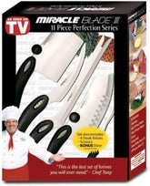 Miracle Blade front packaging showing complete 11-piece set and retail box benefit