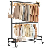MISSLO front view of matte black double-rod rack showing sturdy frame and storage benefit