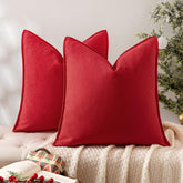 MIULEE front view of two red chenille pillow covers showing plush benefit