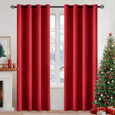 MIULEE red blackout curtains front view showing full panels and neat drape, enhances bedroom style