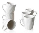 MIWARE front view of six white porcelain mugs showing clean aesthetic and durability