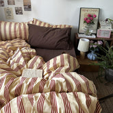 mixinni front view of full duvet cover showing red stripe pattern and neat finish for stylish bedding