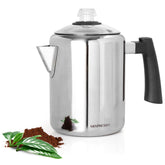 Mixpresso front view stainless percolator showing durable design and reliable brewing