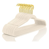 MIZGI front pack of 50 ivory velvet hangers showing neat uniformity and saved space