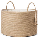 Mkono front view of woven basket showing capacity and neutral style