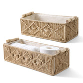 Mkono front view showing both brown macrame baskets and neat organization benefit