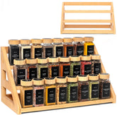 MNADSFKJ front view of bamboo spice rack showing tidy organization and durable build